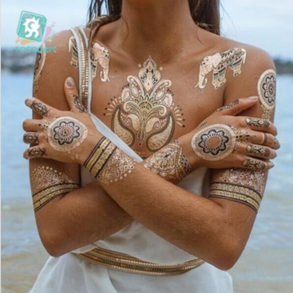 3 sheets Golden White Temporary Tattoo - Picture 10 of 16